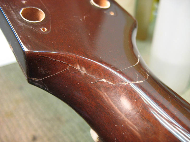 Repair cracks on Gibson neck - before repair