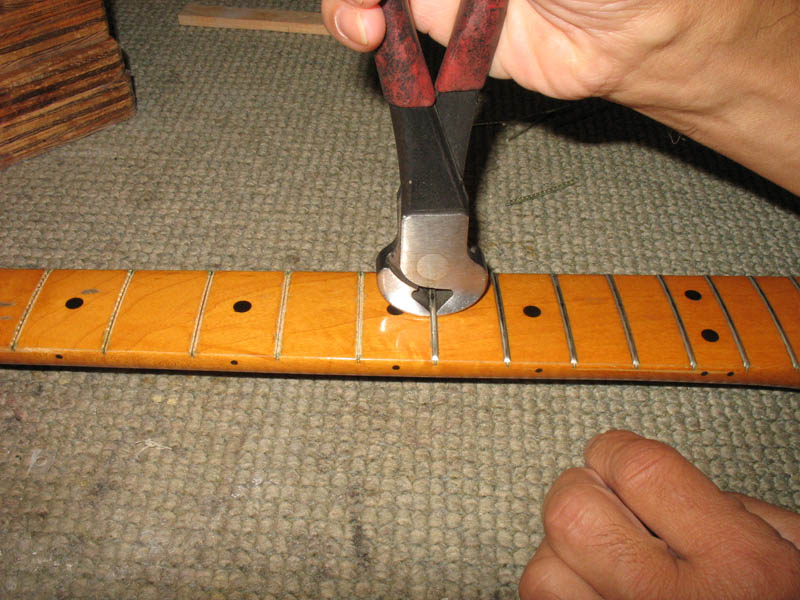 Refret on maple neck - before repair