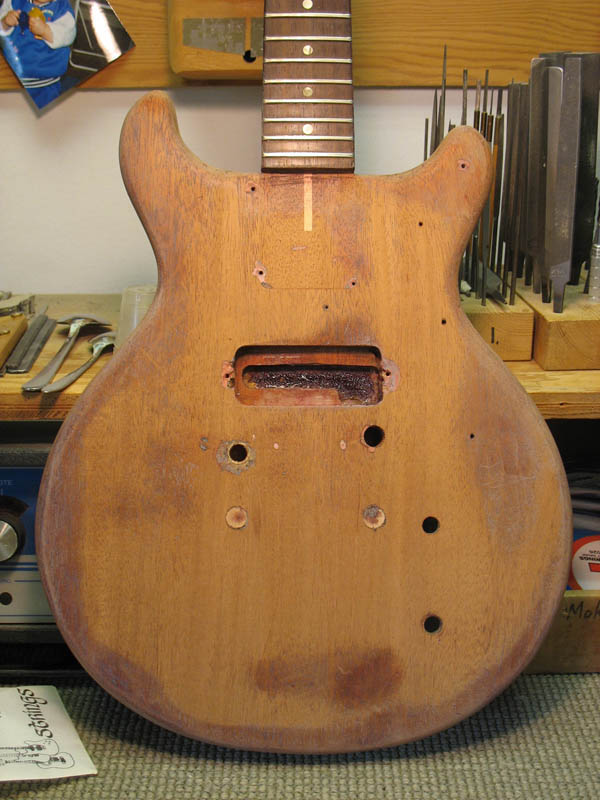 Repair holes on electric guitar top - Before repair