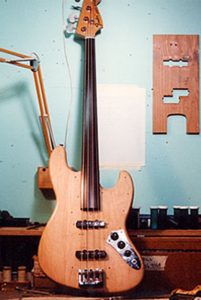 Jazz base guitar with created upright bass-style fingerboard