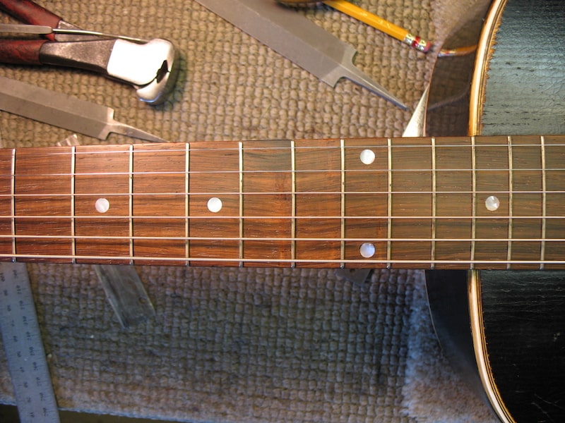 Restored fretboard of vintage Gibson